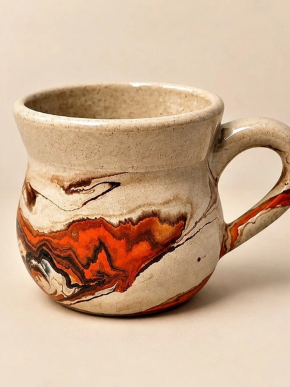 Nemadji Pottery mug Brown & Orange Abstract